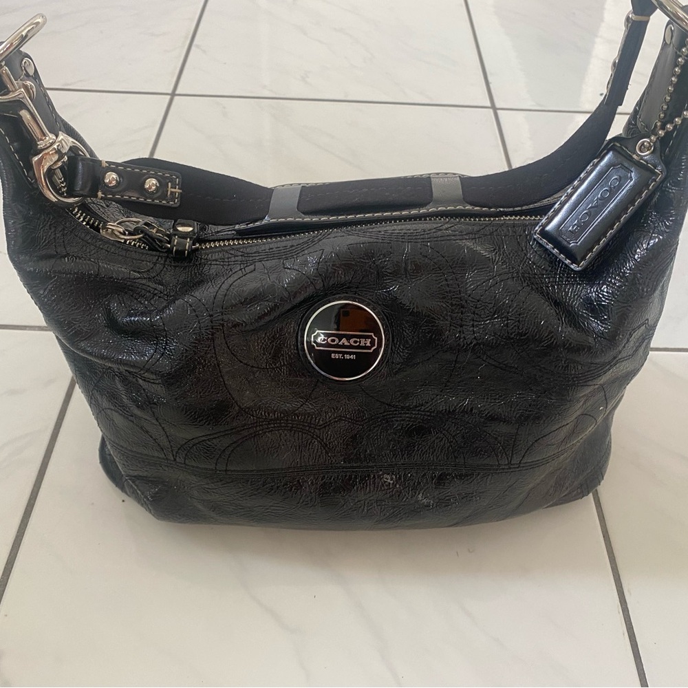 Coach Black Patent Hobo Purse